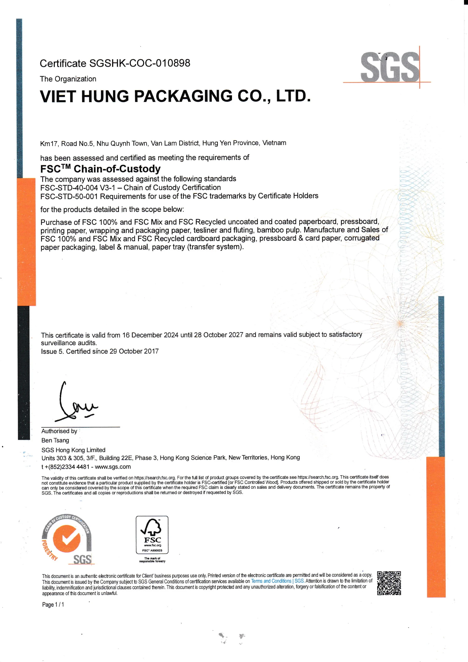 Chứng chỉ FSC 2024