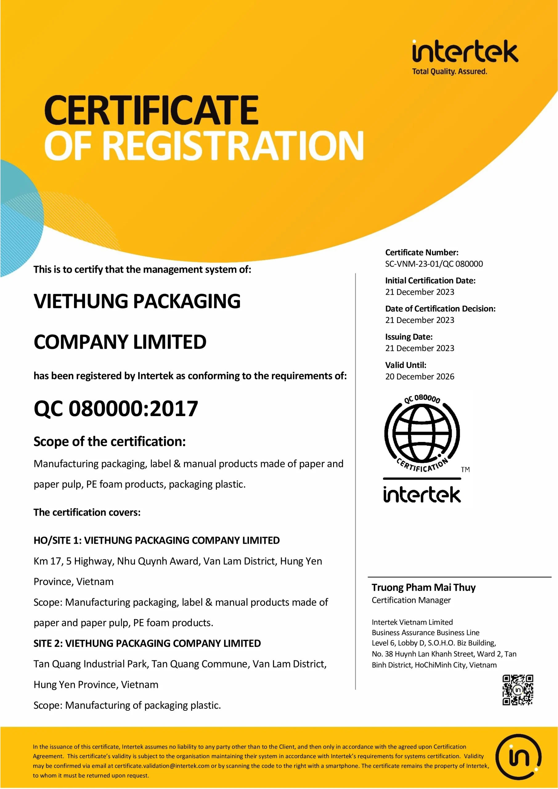 Chứng chỉ EN QC 80000
